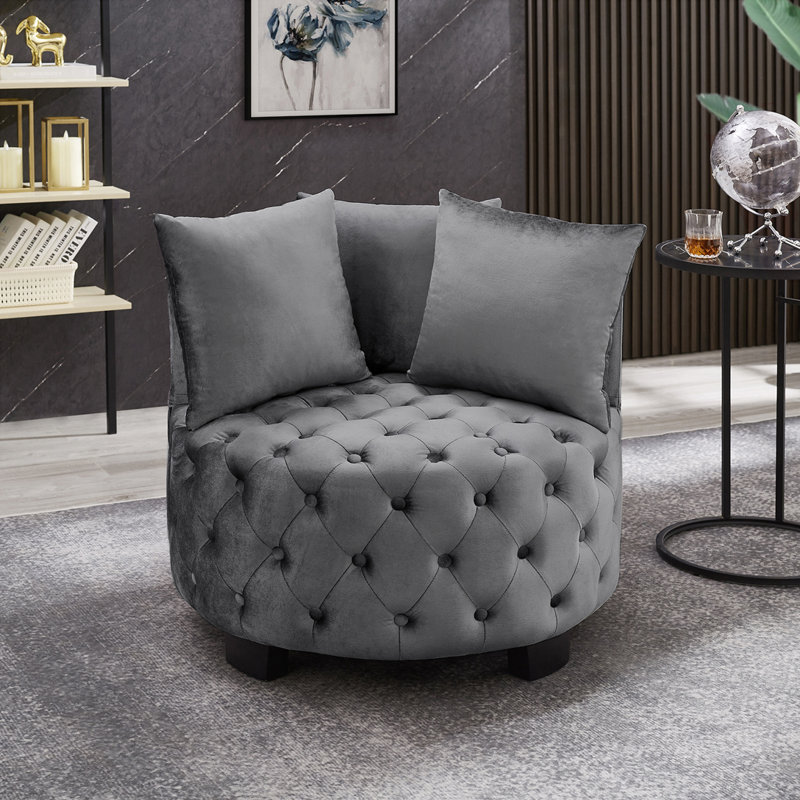 Chaise d'appoint contemporaine rembourrée et capitonnée, Gris foncé