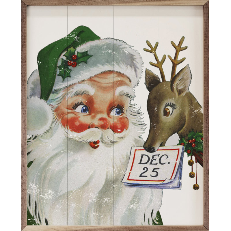 Père Noël avec renne le 25 décembre, H 24 po x l 30 po