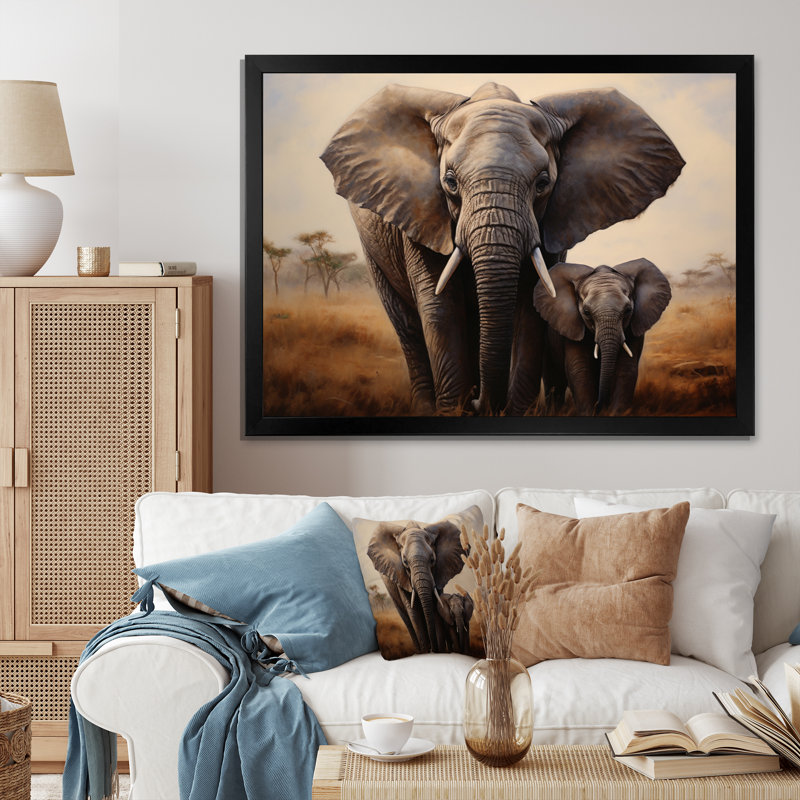 Elephant Guardianship, reproduction d'art sur toile, Cadre photo noir, H 24 po x l 32 po x P 1 po