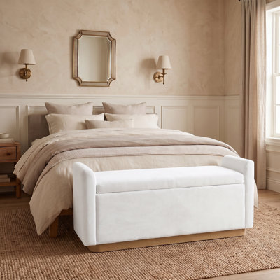 Banc coffre ottoman de 124 cm (49 po), recouvert de chenille, avec charnière de sécurité, structure en bois et base en métal, siège de bout de lit pour chambre ou salon, capacité de 159 kg (350 lb).