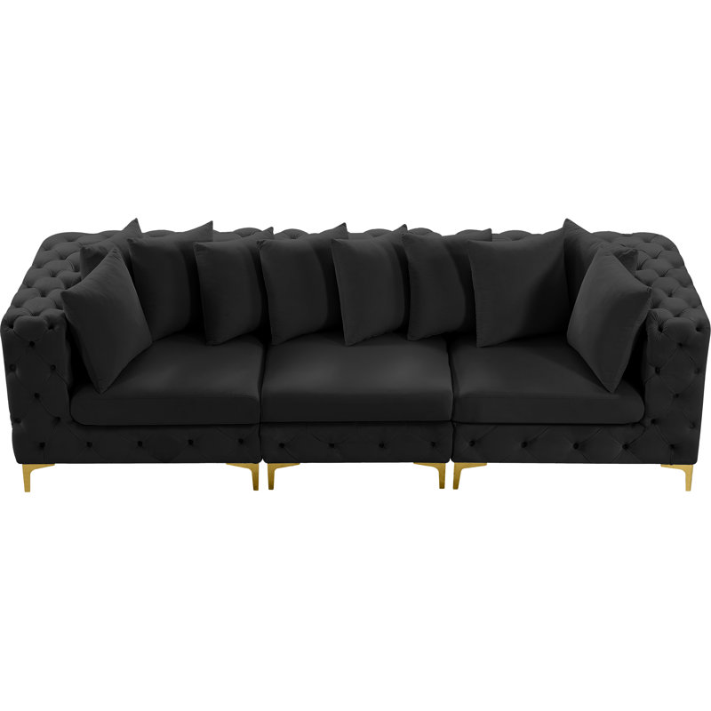 Izamar 109'' Velvet Sofa, Black Velvet
