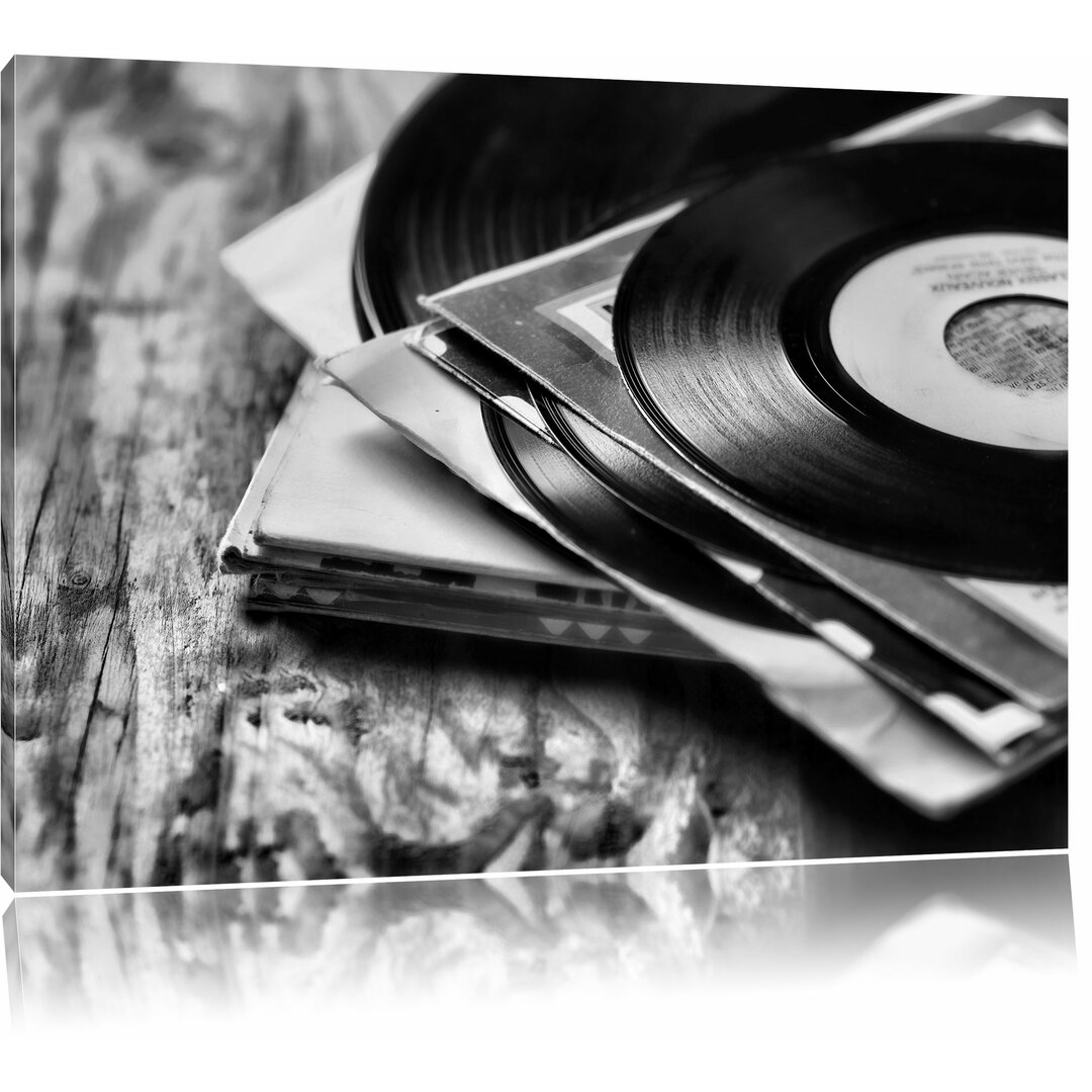 Leinwandbild Mixtape, Schallplatte, DJ in Monochrom