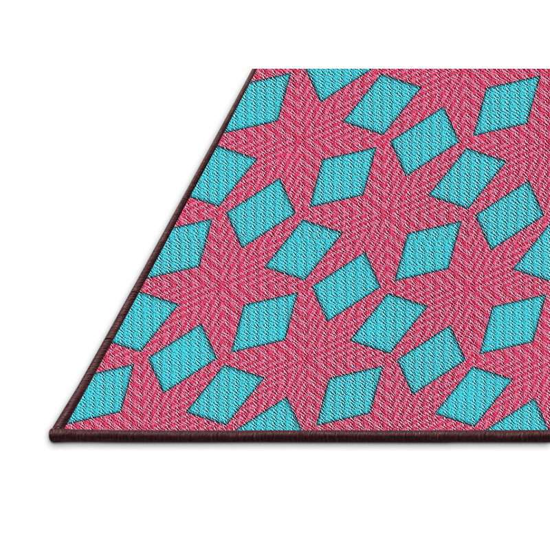 Tapis rose/bleu à motifs, Rectangle 6 pi x 9 pi