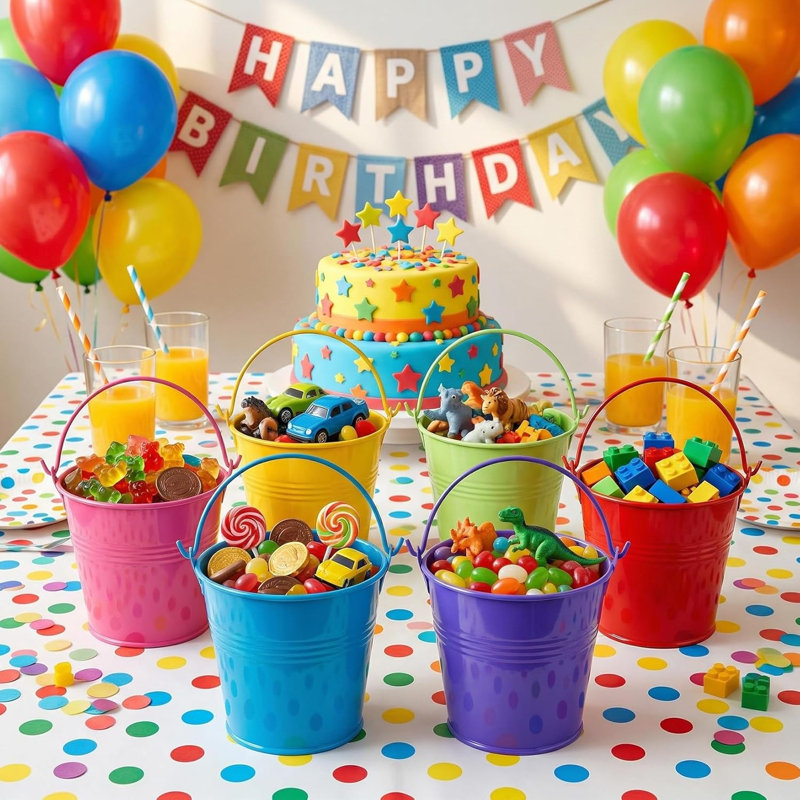 Colorful Mini Metal Buckets Set – 24 Pack Small Galvanized Tin Pails with Handles – 6 Assorted Colors – Ideal for Candy Storage, Party Benefits, Crafts, Planters, and Kids’ Toys – Colorful