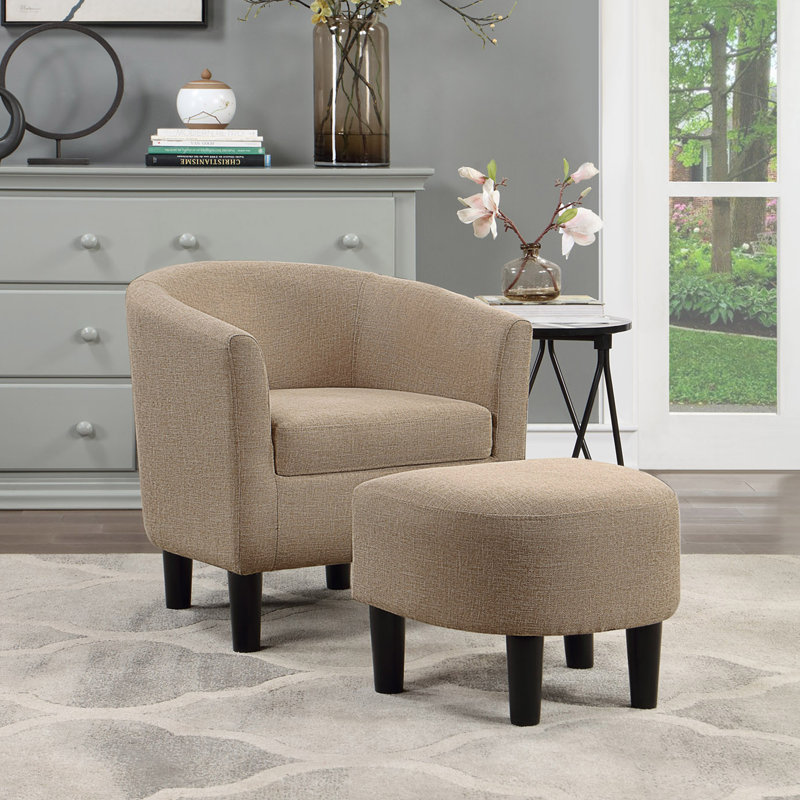 Fauteuil demi-tonneau avec repose-pieds Anges, Lin brun clair