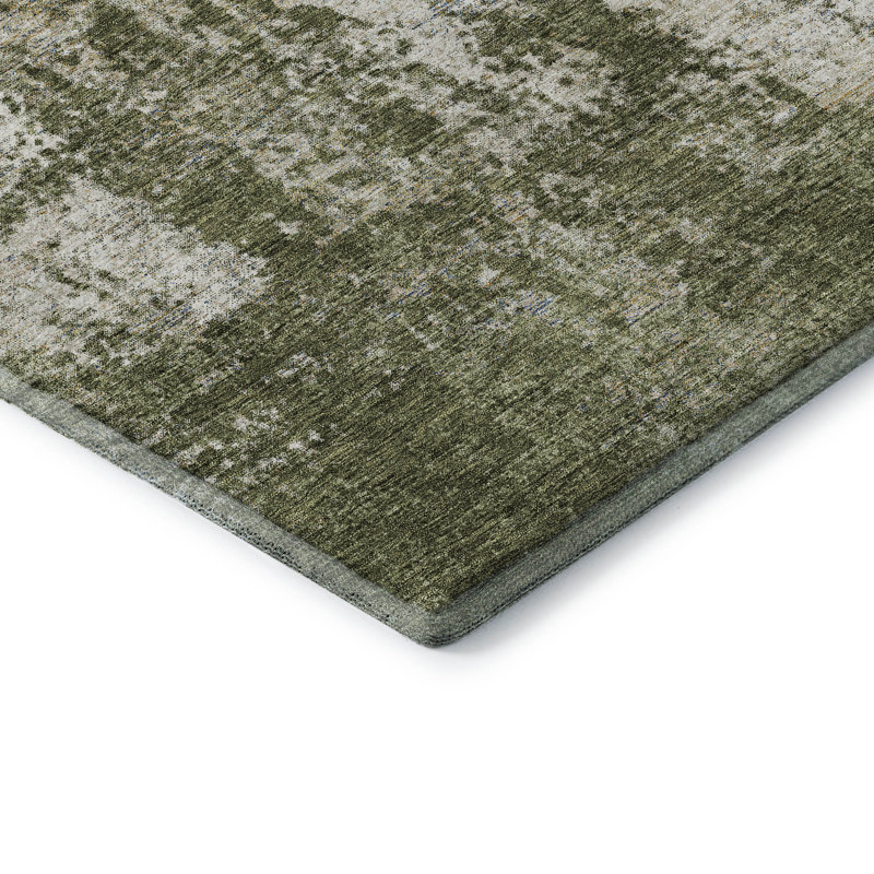 Premium Machine Washable Prisco Olive Rug, Rectangle 10' x 14'