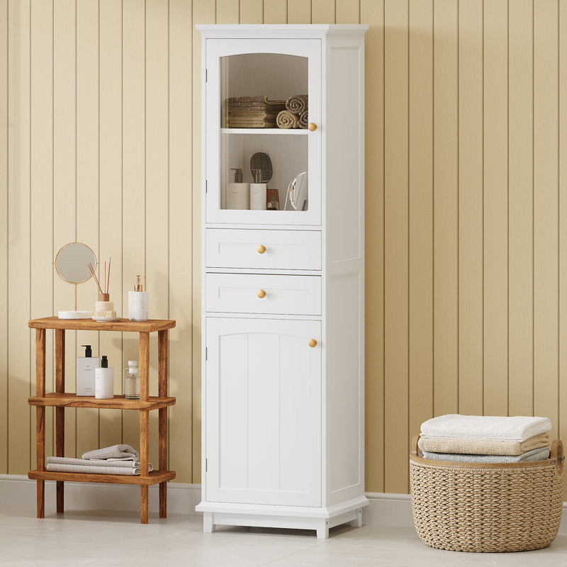 Device 63" Bathroom Accent Cabinet with Glass Doors & Drawers, White
