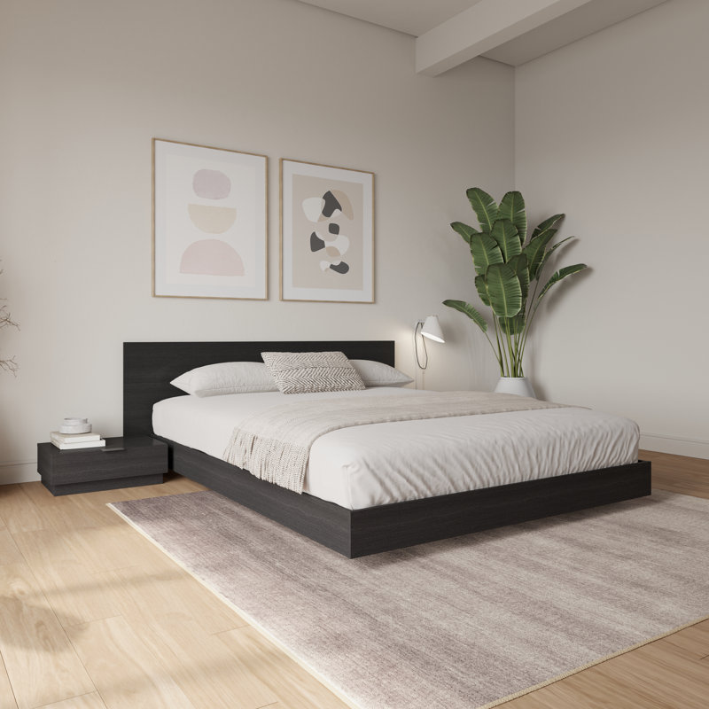 Ensemble de chambre avec lit plateforme 3 pièces Satori, Noir, Très grand lit