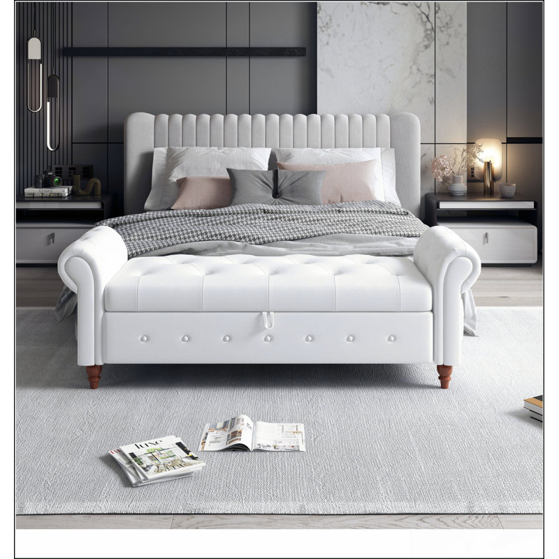 Banc de lit 63 po en tissu blanc crème Design simple, confortable et durable, banc multifonctionnel