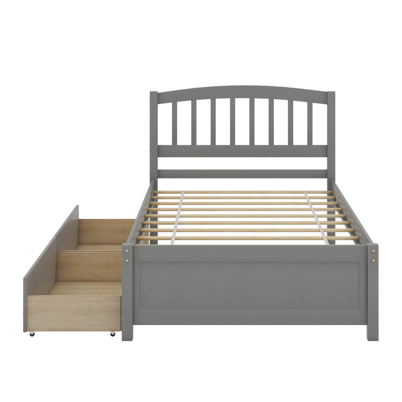 Cadre de lit plateforme simple avec deux tiroirs et tête de lit, Gris