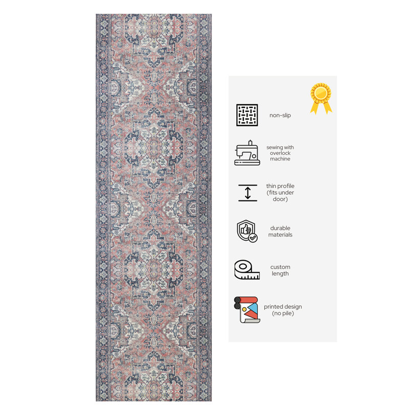 Custom Size Distressed Mahal Design Cotton Backing Rug Runner, Runner 2'2" x 15'