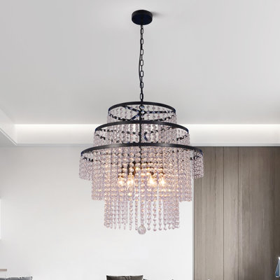 6-light Dimmable Tiered Crystal Chandelier