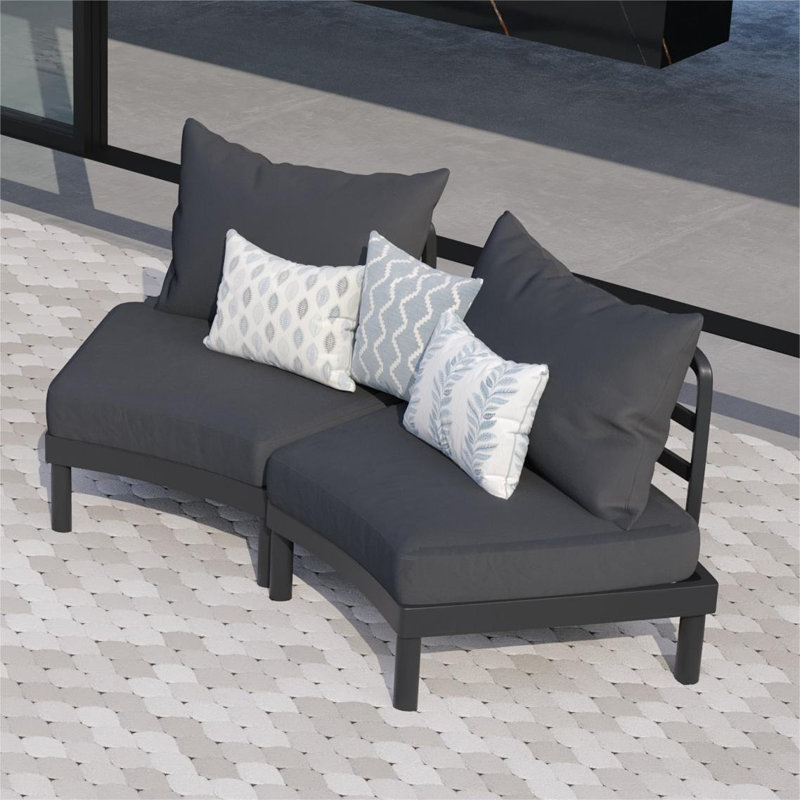 Canapé d'extérieur pour 2 personnes avec coussins, Coussin gris / cadre noir