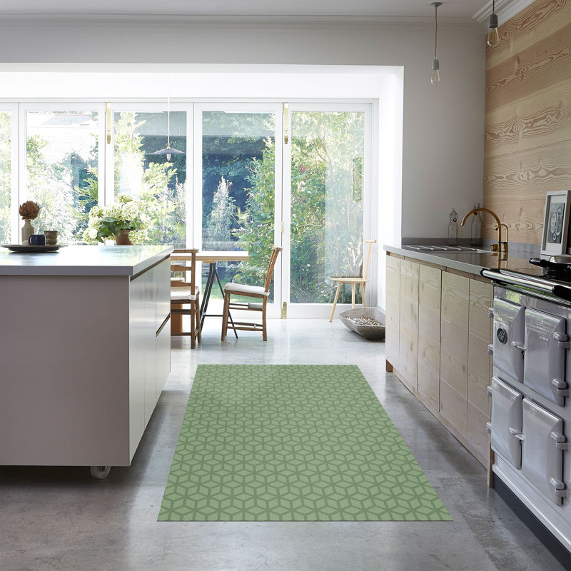 Un-Rug Cubics Rube Low Profile Kitchen Mat by Matterly, Rectangle 4' x 6', Green
