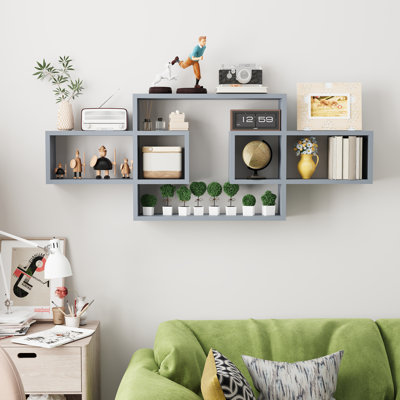 Tablettes murales carrées flottantes en bois noires