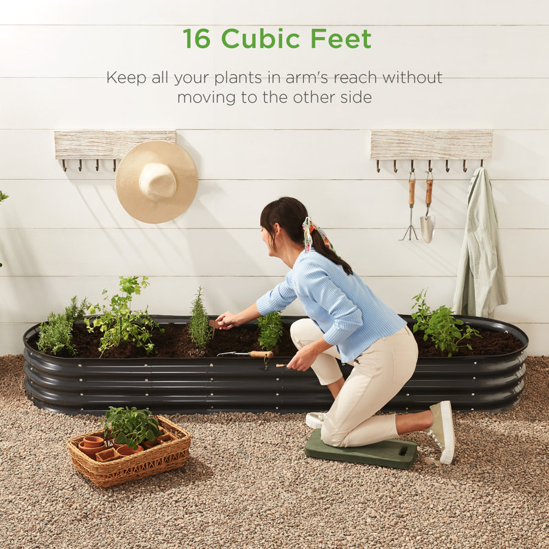 Rorrie 8x2x1ft Outdoor Metal Raised Oval Garden Bed, Planter Box for Vegetables, Flowers, Charcoal
