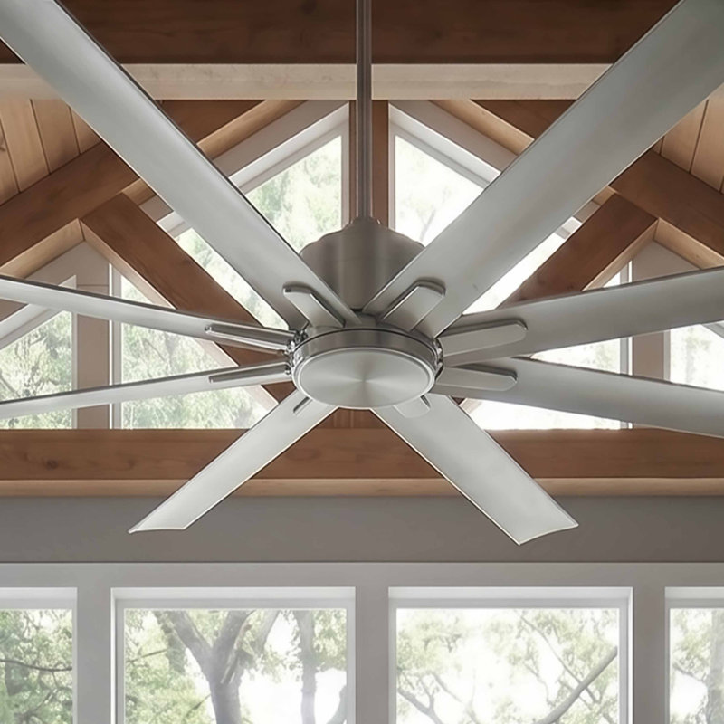Ventilateur de plafond extérieur ORCA H₂O à 8 pales avec télécommande - (sans lumière), Nickel brossé, 80"