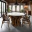 Round Glass Table Solid Wood Base Dining Table Handcrafted Root Dining Table with Tempered Glass