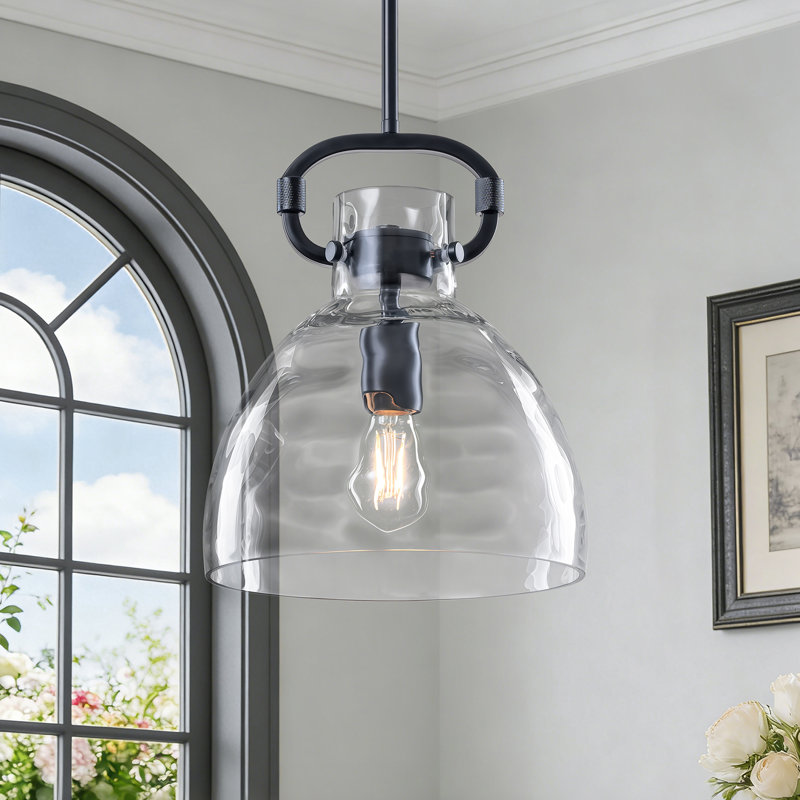 Luminaire suspendu simple 1 lumière 9,8 po Rooker, Martelé, Noir mat