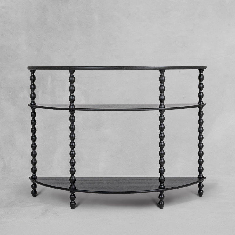  Belcara 3-Tier Curved Accent Table With Beveled Shelves And Doweled Legs, Black