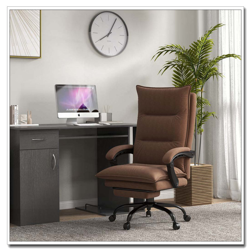 Fauteuil de bureau de massage Executive avec 6 points de vibration, fauteuil de bureau d'ordinateur en microfibre, fauteuil inclinable chauffant avec repose-pieds, accoudoir, double rembourrage, brun