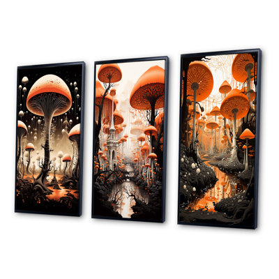 «Magical Red Mushroom Retro Illustration», 3 pièces sur toile