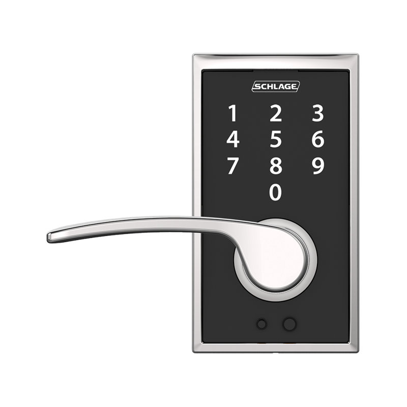 Schlage Touch Keyless Touchscreen Lever with Century Trim and Merano Lever, Bright Chrome