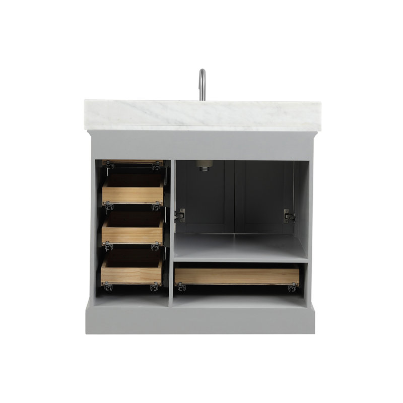 Meuble-lavabo simple Dashan avec plateau en marbre de Carrare, Gris