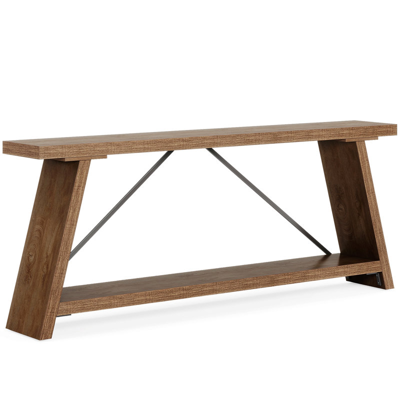 Console Table, Narrow Entryway Table With Storage Shelf For Living Room, Natural & Light Brown
