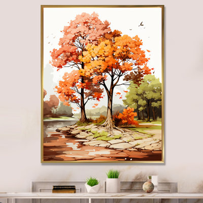 «Two Orange Trees in Autum Watervolor», reproduction sur toile