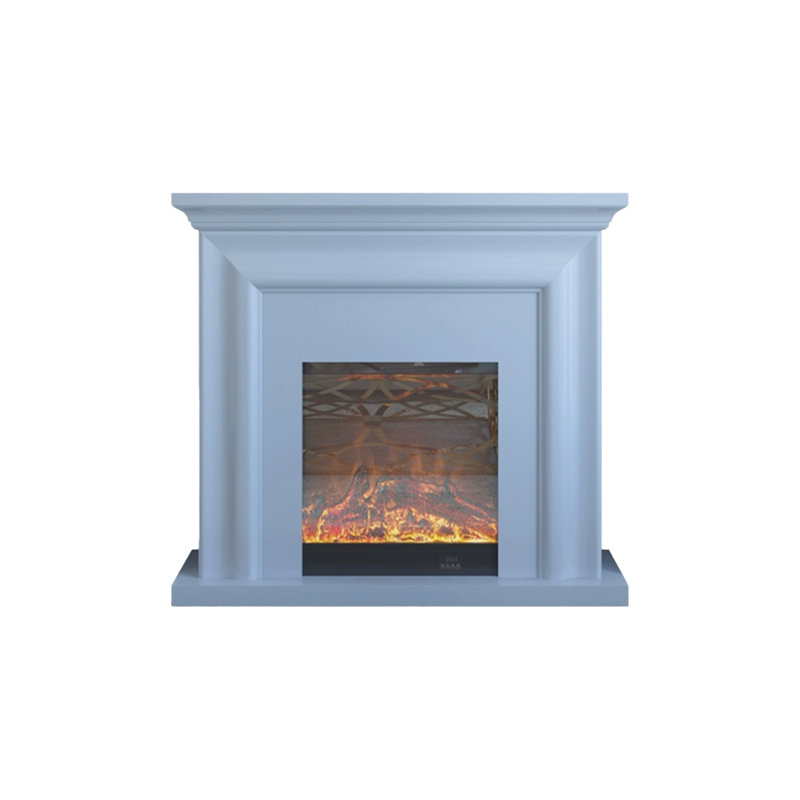 Light Gray Solid Wood Electric Fireplace, Light Gray