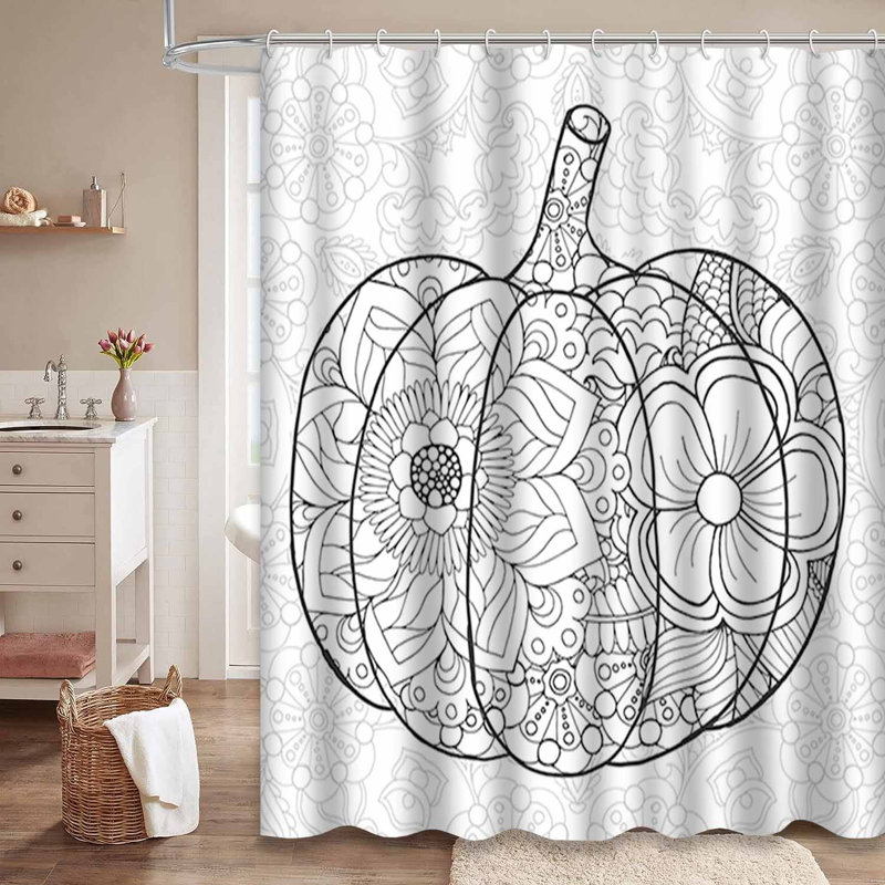 Rideau de douche citrouille noir avec 12 crochets, 72" L x 84" W