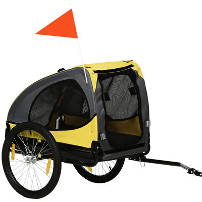 Pet Bike Wagon With Steel Frame - Yellow, For Medium Dogs, Convenient Storage Yellow Dogs Trailer Strong Build & Flag