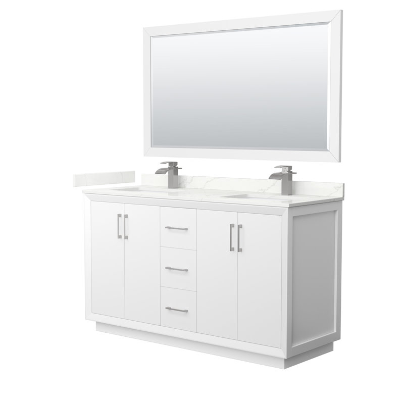 Strada 60'' W Double Vanity, Giotto Quartz, White, Matte Black