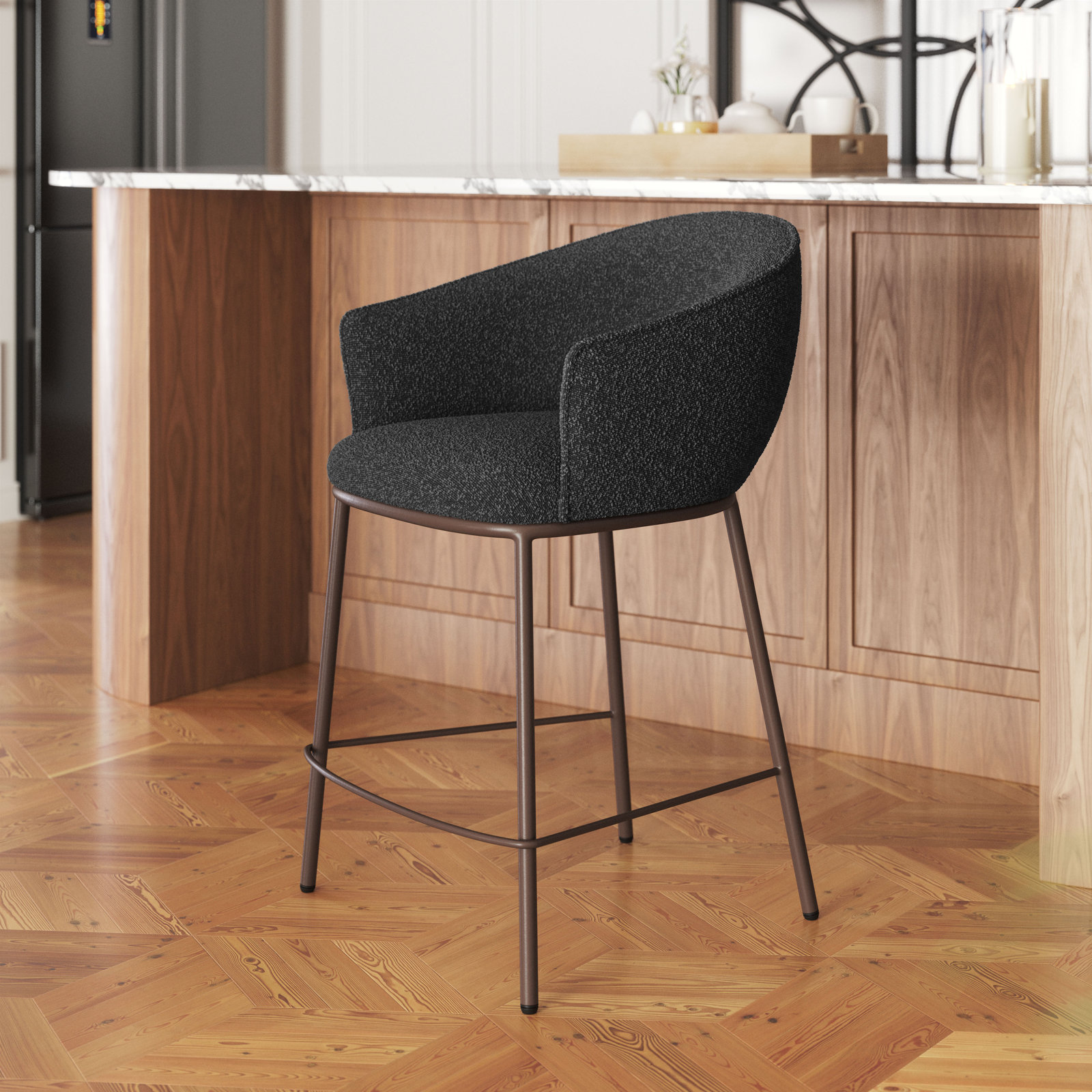 Essen Upholstered Counter Stool, Counter Stool (25.6" Seat Height), Black, Bronze