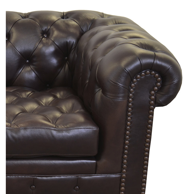 Stavri Upholstered 95'' Sofa, Brompton Espresso Genuine Leather