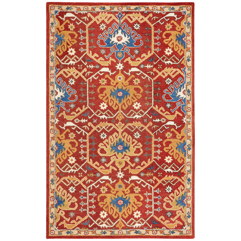 Tapis rouge / jaune en laine touffeté à la main Goddard, Rectangulaire 3 pi x 5 pi