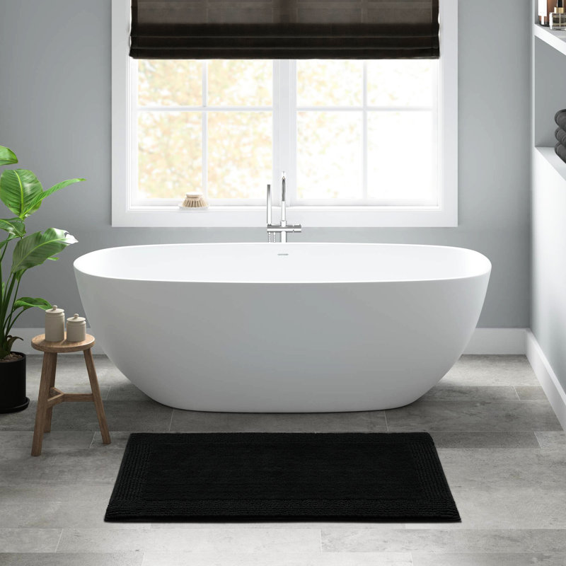 1 tapis de salle de bain 100% coton réversible noir 3000 g / m² 17 pi x 24 po - Moelleux supérieur, lavable à la machine, ajout luxueux pour salle de bain à velours moyen, facile d'entretien