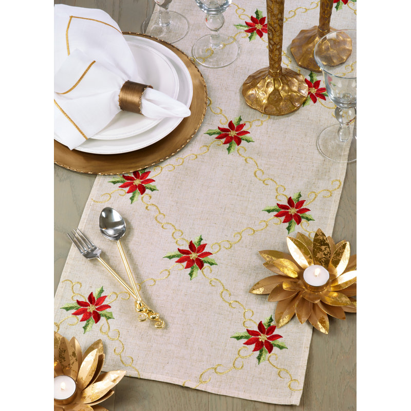 Jamarion Poinsettia Embroidery Table Runner