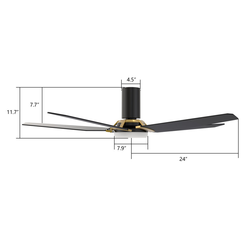 Smart DC Ceiling Fan with Light, Remote Control Flush-Mounted, Black/Gold, 48"