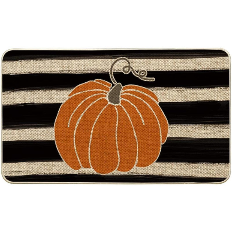 Paillasson décoratif aquarelle à rayures de citrouille, tapis saisonnier à profil bas pour tapis de jardin