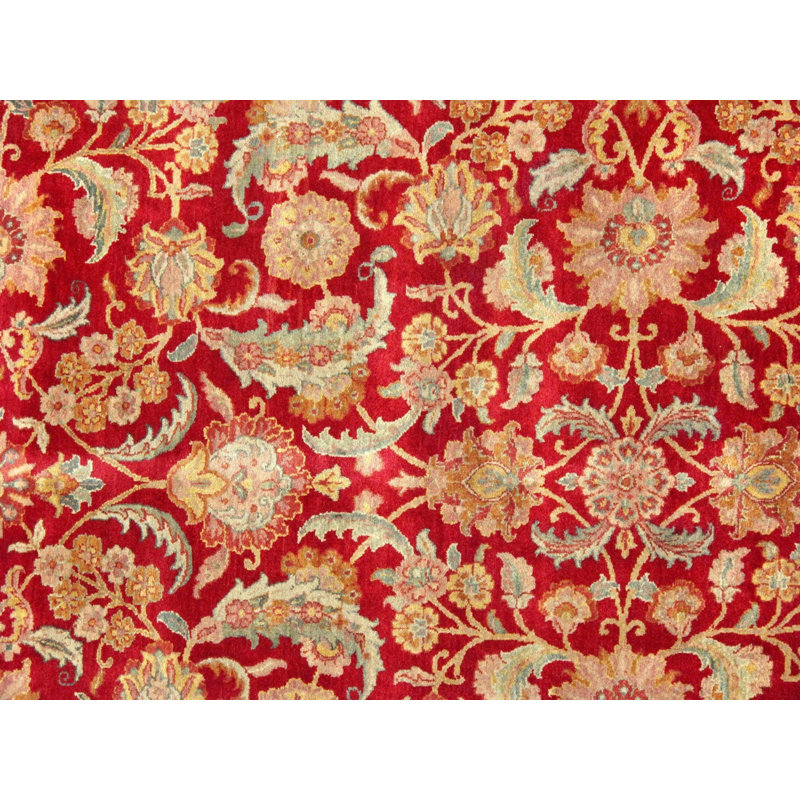 Tapis rouge / bleu marine en laine noué à la main 8 pi x 15 pi Oriental