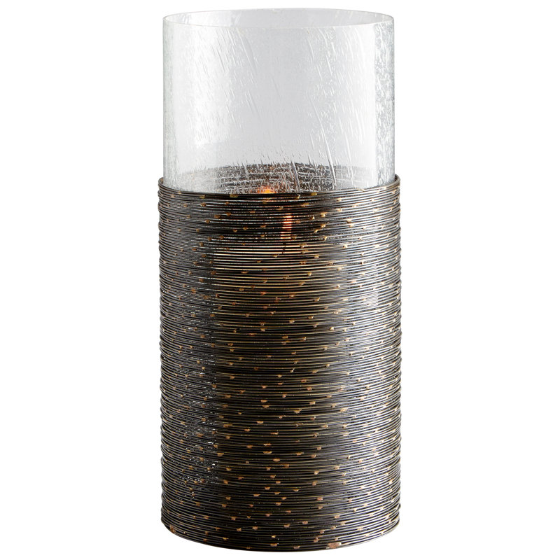 Contemporary Brown Iron & Glass Hurricane Candelabra, 15" High
