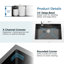 Évier de cuisine en acier inoxydable, lavabo simple encastré à la main noir de 23 po x 19 po, avec drain et crochet standards américains