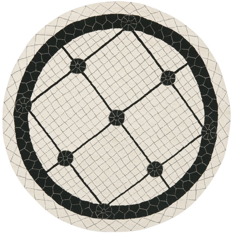 Wykoff Hand Hooked Cotton Pile Geometric Rug, Round 6'
