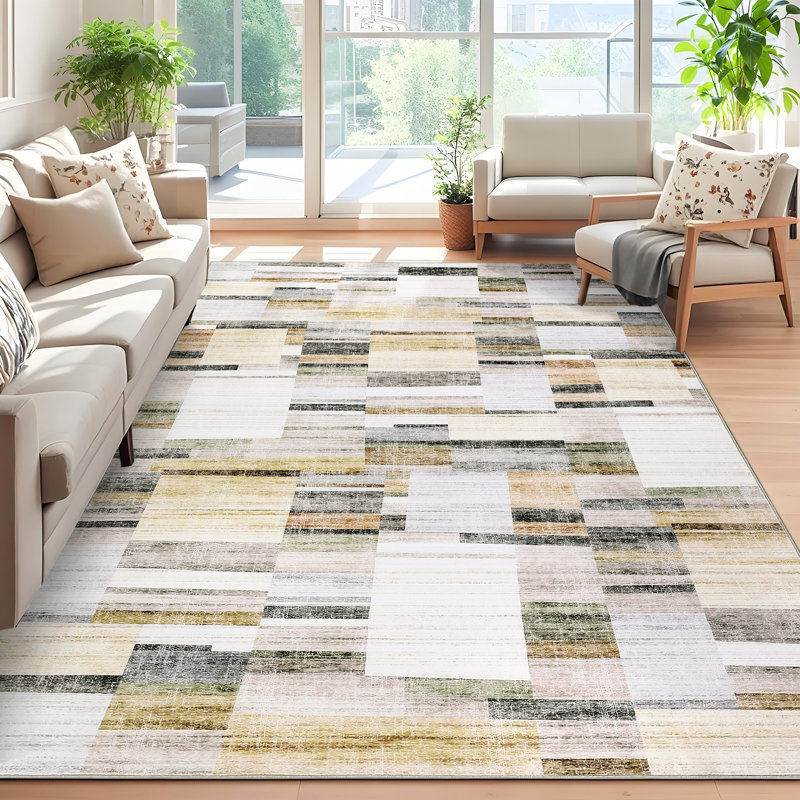 Tapis géométriques lavables pour la maison de bureau, Gris, Runner 2' x 6'