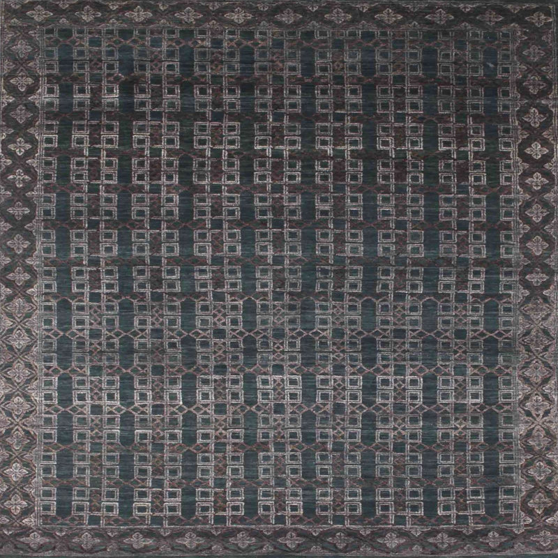 Tapis de zone noire contemporaine, Carré 5 pi