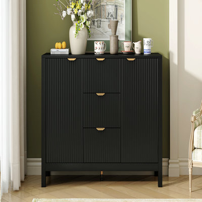 Sideboard Console Table, Wave Design, 3 Shelves, 3 Drawers for Study - Standard