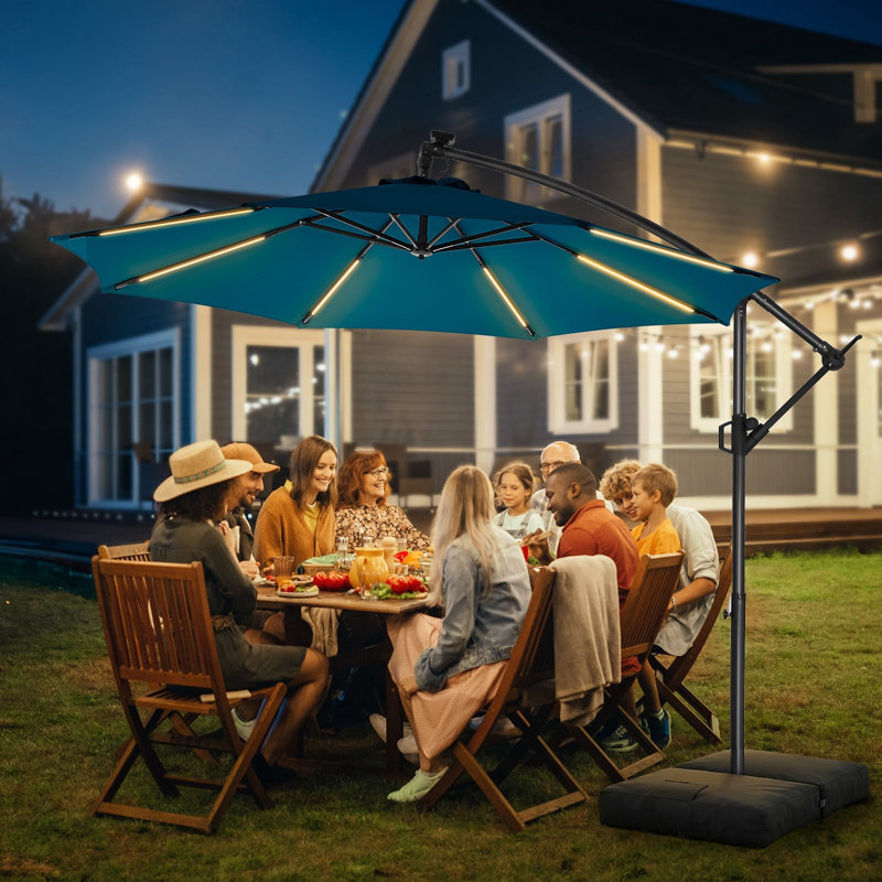 Parasol en porte-à-faux de 120 po, parasol de patio suspendu décalé de 10 pi avec 32 lumières DEL et inclinaison facile, abat-jour de parasol extérieur commercial pour la cour, la piscine, la plage et le jardin
