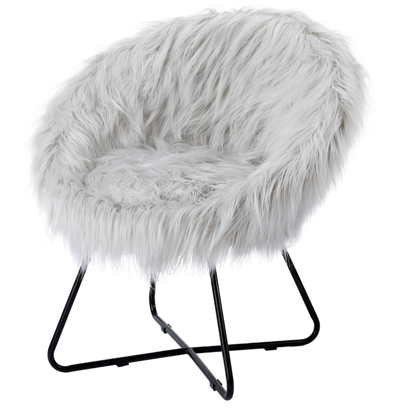 Upholstered Accent Chair, Gray Faux Fur, Black